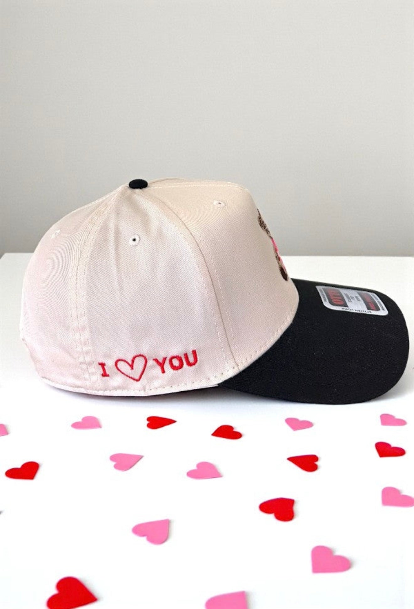 I Heart You Valentine Teddy Embroidered Hat